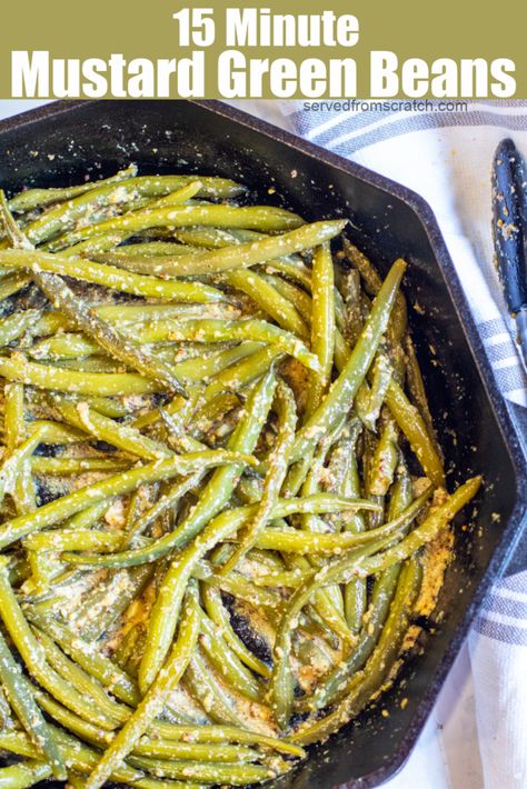 Mustard Green Beans, Holiday Green Beans, Green Beans Side, Green Beans Side Dish, Vegetable Side Dishes Recipes, Mustard Green, Mustard Greens, Fresh Green Beans, Green Bean Casserole