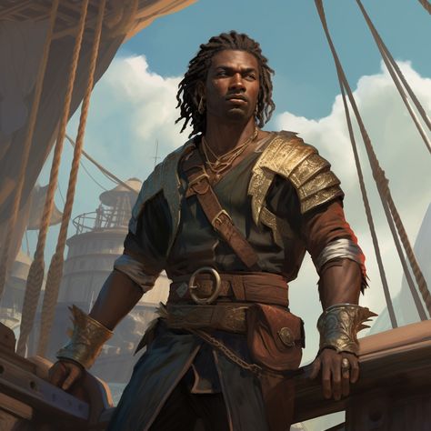 Pirate Art, Human Male, Dungeons And Dragons Characters, Black Characters, Dnd Art, Fantasy Male, Kesha, Story Characters, Fantasy Warrior