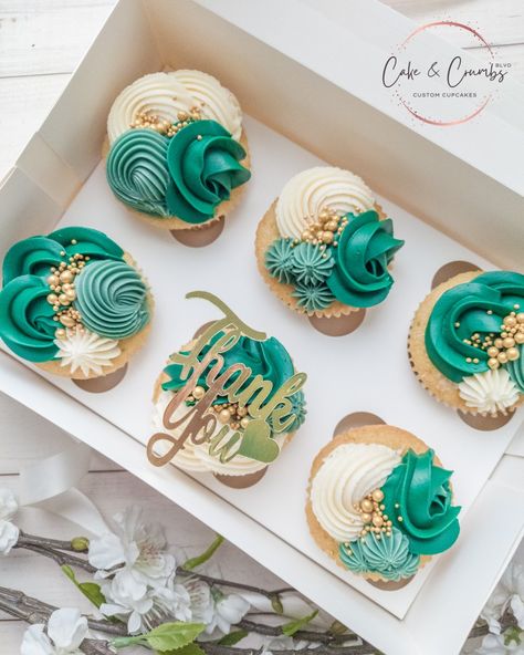 Decorative Cupcakes, Teal Cupcakes, Teal Cake, Thank You Cake, Sprinkles Cupcakes, Sweet Sixteen Birthday Party Ideas, Gold Cupcakes, Gold Sprinkles, Elegant Birthday Cakes