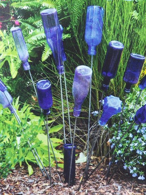 Blue Tree Wine Bottle Trees, Bowling Ball Art, Blue Wine Bottles, Backyard Garden Diy, Bottle Trees, Bottle Tree, Middle Sister, Garden Junk, Wine Bottle Art