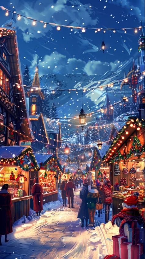 The Christmas fair is alive with market stalls offering handcrafted gifts and delicious treats, creating a cozy and stock images Christmas Market Art, Christmas Market Illustration, Factory Illustration, German Christmas Markets, Handcrafted Gifts, Lego News, German Christmas, Market Stalls, Delicious Treats