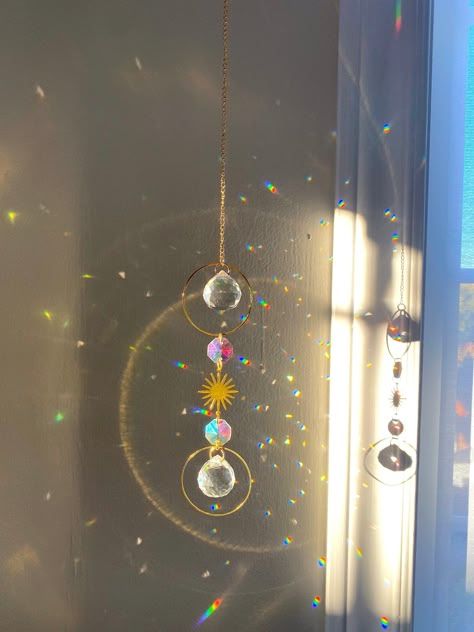 Sun Catcher Photography, Window Hanger, Crystal Prisms, Gold Crystal, Sun Catcher, Sun, Crystals, Photography, Gold