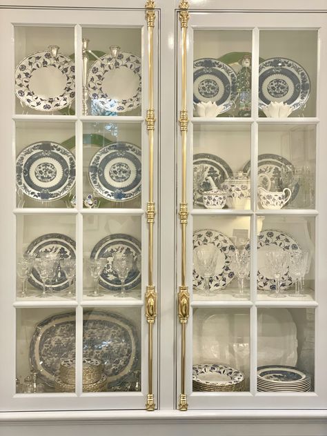 Dining Room China Storage, Large China Cabinets With Glass Doors, How To Display Dishes In Glass Cabinets, China Set Display, Dinnerware Cabinet, China Display Ideas, Fine China Display, China Cabinet Dining Room, Bermuda House