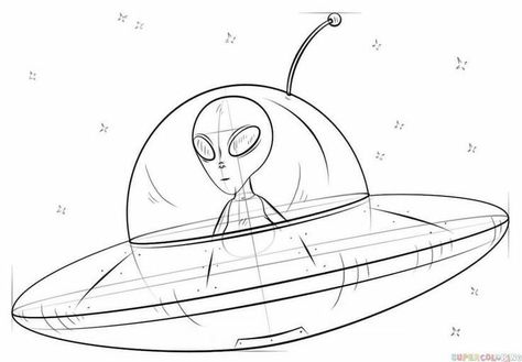 Alien Spaceship Drawing, Ufo Drawing, Spaceship Drawing, Cartoon Spaceship, Cartoon Alien, Dibujo Simple, Alien Drawings, Space Drawings, Alien Spaceship