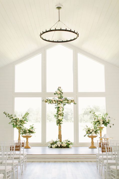 Cross Covered In Flowers, Wedding Cake With Initials, Gym Teacher, Hexagon Wedding, Greenery Centerpiece, Modern Reception, Garland Backdrops, Crossback Chairs, Elegant Couple