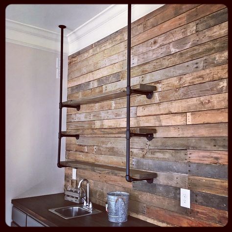 Home Bar Industrial Style, Tile Accent Wall Bar, Accent Wall For Bar Area, Accent Wall Behind Bar, Accent Wall Bar Area, Industrial Accent Wall Ideas, Bar Accent Wall Ideas, Shiplap Bar, Ideation Room