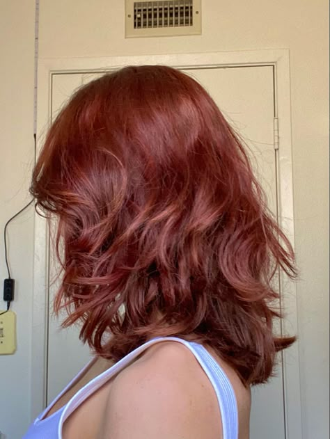 Coper Hairstyles Short, Natural Red Hair With Color, Red Brown Hair Aesthetic, Scarlet Hair Color, Red Hair Over Brown, Red Purple Brown Hair, Meduim Hair Cuts, Summer Hair Red, Red Hair Color For Brunettes