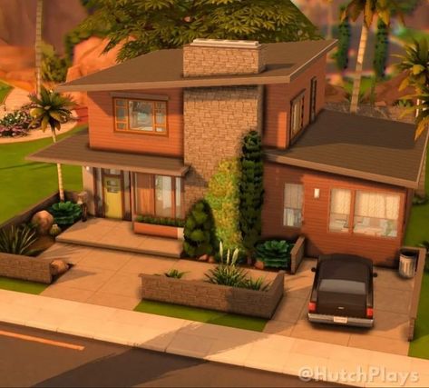 Sims 4 60s House, Midcentury Modern Sims 4, Sims 4 Mid Century Modern, Sims 4 Modern House, Sims 4 Houses Layout, 60s House, Oasis Springs, The Sims 4 Lots, Mid Century Exterior