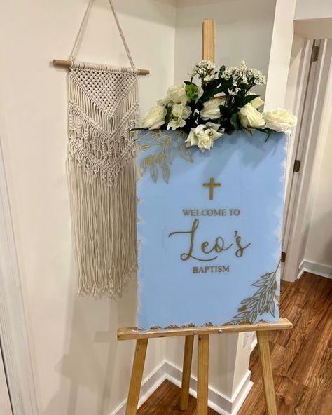 Jaclyn | Calligraphy + Signs on Instagram: "Had the honour of creating a baptismal welcome sign for @withlovechelss beautiful son Leo!​​​​​​​​ ​​​��​​​​​ #acrylic #baptism #sign #welcomesign #calligraphy #moderncalligraphy #acrylicsign #acrylicbaptismsign #customsign #paintedacrylicsign" Blue Welcome Sign, Calligraphy Signs, Acrylic Sign, Modern Calligraphy, Custom Sign, Welcome Sign, Ladder Decor, Calligraphy, Signs