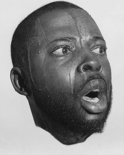 Nigerian artist Arinze Stanley works with graphite and charcoal pencils on large sheets of cartridge paper to render enormous portraits of his subjects. Spending upwards of 200 hours on an artwork, Stanley agonizes over the most minute details of each piece to painstakingly capture reflections of li Graphite Realism, Emotions Reference, Eyes Collage, Hyperrealistic Drawing, Nigerian Artist, Portrait Au Crayon, Pencil Portraits, Realistic Pencil Drawings, Man Portrait