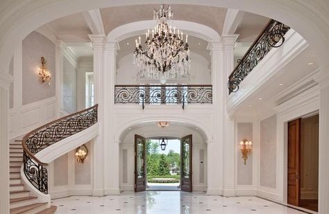 Stone Mansion, Mediterranean Interior, Marble Floors, New Staircase, Mediterranean Style Homes, Grand Foyer, Tropical Home Decor, Casas Coloniales, Marble Flooring