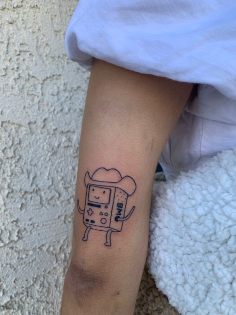 bmo adventure time cowboy tattoo Bmo Tattoo, Tattoo Designs Watercolor, Tattoo Designs Mandala, Tattoo Designs Geometric, Cowboy Tattoo, Mandala Tattoo Designs, Adventure Time Tattoo, Mandala Tattoos, Small Tats