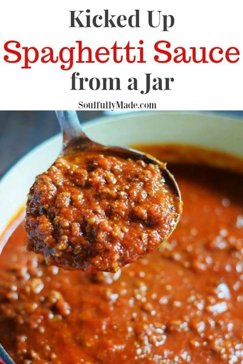 Kicked Up Spaghetti Sauce Out of a Jar | Soulfully Made Spaghetti With Jar Sauce, Ragu Spaghetti Sauce, Spaghetti Sauces, Crockpot Spaghetti Sauce, Skinnyish Dish, Slow Cooker Spaghetti Sauce, Homemade Spaghetti Sauce Easy, Tomato Sauces, Best Spaghetti Sauce