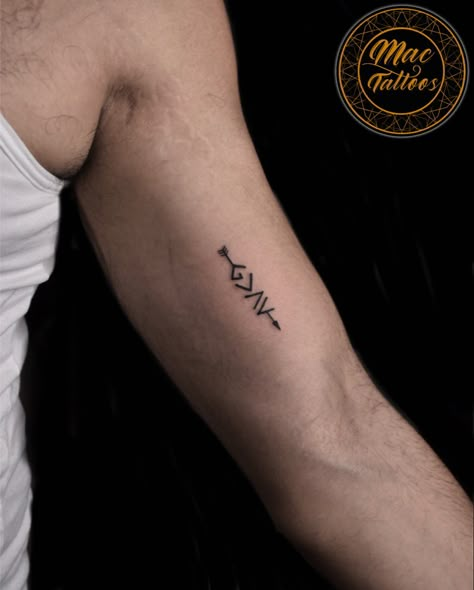 Mens Faith Tattoos, Tattoo For Biceps Men, Man Of God Tattoo, Gods Tattoo For Men, Leadership Tattoos, Courage Tattoo Men, Believe Tattoo Men, Small Bicep Tattoo Men, God Greater Than Highs And Lows Tattoo