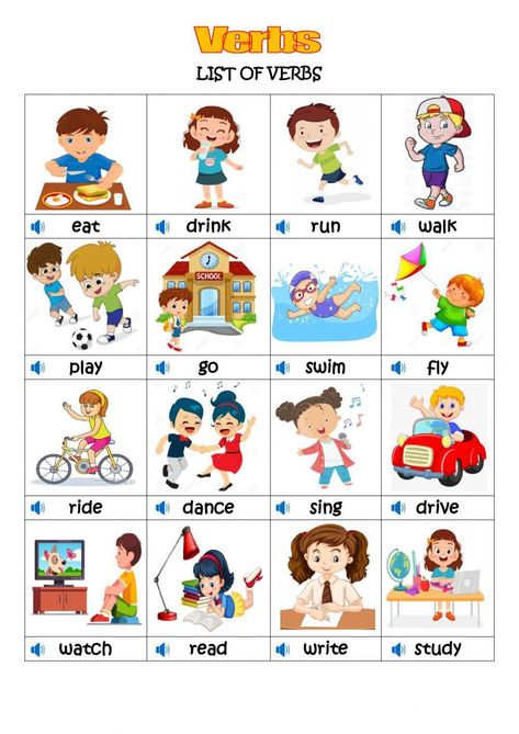 Present Simple - Verbs Verbs Activity For Grade 2, Verbs Grade 2, Verbs For Grade 1, Verbs Worksheet For Grade 1, Verb Activity, Action Verbs Worksheet, Verbs For Kids, Verbs Poster, Teaching Verbs