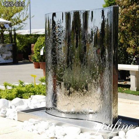 Patio Water Fountain, Indoor Waterfall Wall, Small Water Fountain, Water Fountain Design, Fountain Ideas, Modern Fountain, Diy Water Fountain, Outdoor Water Feature, Outdoor Water Features