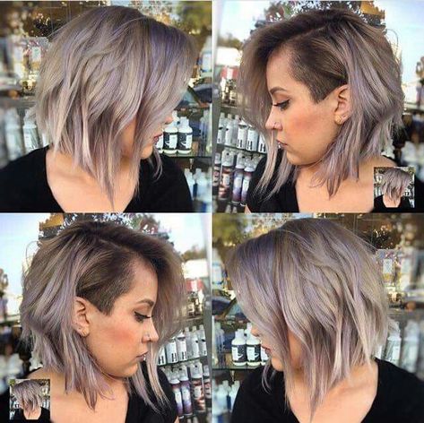 Vp Shunt Haircut, Shaved Side Medium Hair, Short Bob With Side Shave, Short Haircuts With Undercut For Women, Side Buzzed Hair Women Short, Undercut With Bob Haircut, Bob Hairstyles With Shaved Side, Funky Undercut Hairstyles, Short Side Shaved Hair