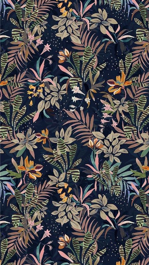 Floral Wallpaper amazing  #amazing #Floral #Wallpaper #wallpapers Night Jungle, Jungle Pattern, Print Background, Flowers Print, Graphics Illustration, Plants, Flowers, Pattern, Blue