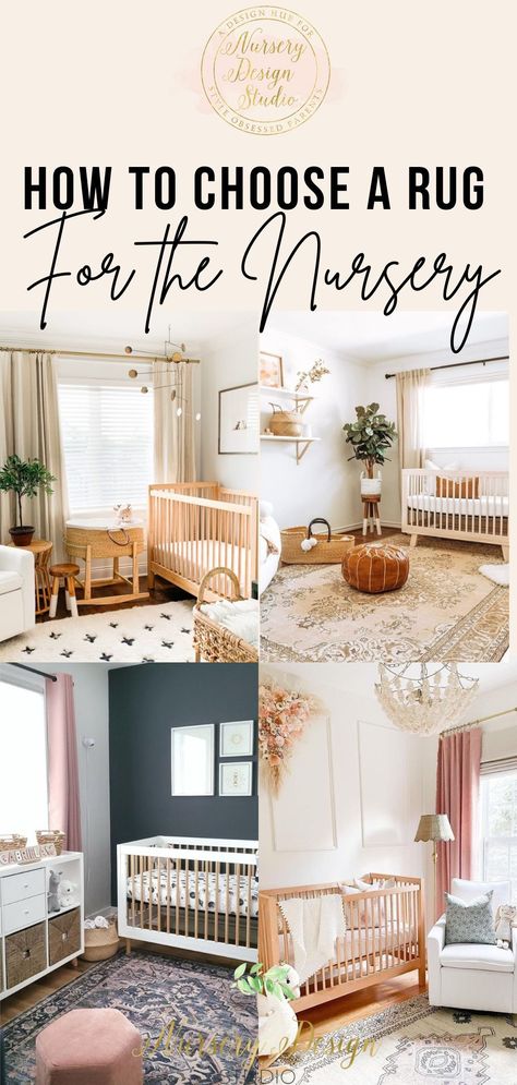 Nursery Rug Guide, Round Rug In Front Of Crib, What Size Rug Under Crib, Crib Rug Placement, Rugs For Baby Nursery, Thick Nursery Rug, Nursery With Rug On Carpet, Nursery With Rug On Hardwood, Area Rug Placement In Nursery