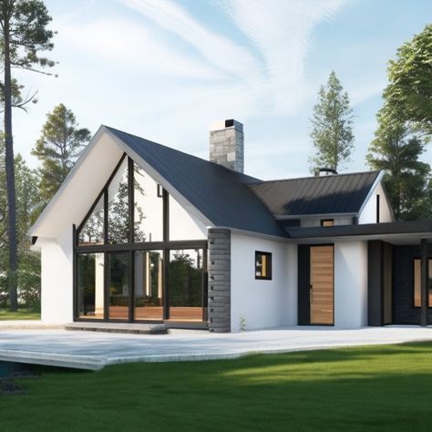 Imagine a one-story house with a gable roof design that seamlessly blends contemporary style with functional living. Are you curious to explore this c... Check more https://cfeer.com/discover-the-20-enchanting-contemporary-one-story-house-with-a-gable-roof-design/ Single Gable House, Roof House Design, Gable Roof House, Gable Roof Design, One Story House, Gable House, Gable Roof, One Story Homes, Exterior Ideas