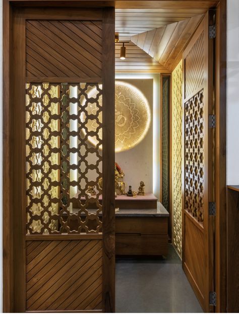 Pooja Room Entrance Design, Pooja Room Partition Design, Mandir Door Design Puja Room, Puja Room Door, Mandir Doors, Puja Room Door Design, Temple Door Design, Pooja Room Door Design Modern, Pooja Room Double Door Designs