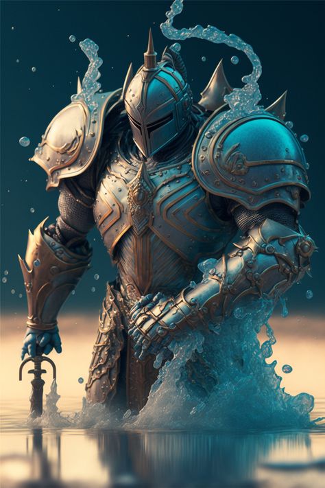 Sea Knight Fantasy Art, Water Knight Fantasy Art, Water Knight, Water Armor, Ice Knight, Water Fae, Ice Armor, Armor Reference, Sea Knight