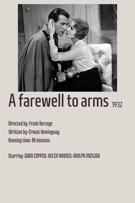 A Farewell To Arms, Gary Cooper, Fav Movies, Ernest Hemingway, Aesthetic Painting, Movie Poster, Actresses, Actors, Film