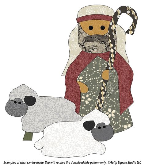 Free Nativity Appliqué Pattern - Shepherd and Sheep - TulipSquare.com Nativity Applique Pattern, Shepherd And Sheep, Applique Table Runner, Free Applique Patterns, Stocking Ideas, Christmas Stockings Diy, Raw Edge Applique, Quilts Decor, Applique Quilt Patterns