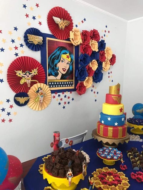 Wonder Woman Backdrop, Wonder Woman Birthday Party Decoration, Oneder Woman 1st Birthday Decor, Wonder Woman Party Decorations, Wonder Woman Decor, Wonder Woman Birthday Party Ideas, Wonder Woman Party Ideas, Wonder Woman Decorations, Wonder Woman Cake