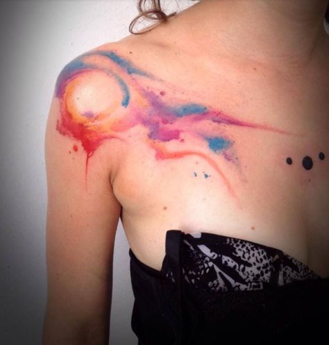 Watercolor Tattoo Shoulder, Small Watercolor Tattoo, Watercolour Tattoos, Cool Shoulder Tattoos, Catrina Tattoo, Sunset Tattoos, Kunst Tattoos, Cool Chest Tattoos, Chest Tattoos For Women