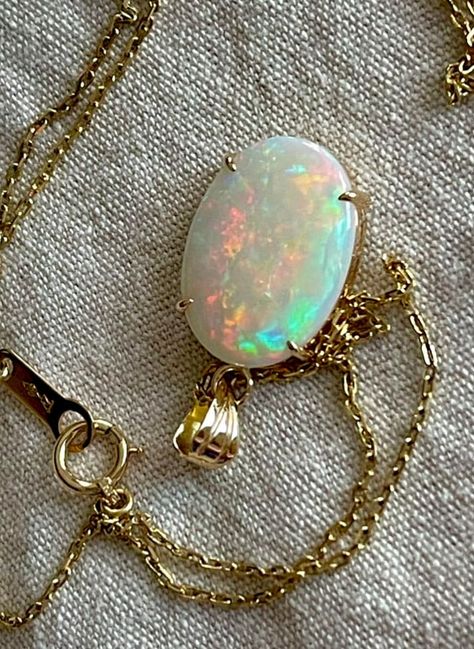 this is super beautiful item and in excellent as new condition! fantastic quality! You will absolutely love it!!  Solid Australian Opal is set in solid 18k yellow gold - opal is solid Australian and not doublet not triplet.  as with most opals the colors are stronger on the Sun and direct indoor light and not so in a dark/low light. please note this opal shows the best fire when looked upsidedown as shown on photos. the opal has no cracks, no crazing, no scratches! Excellent condition! Comes wit Opal Gold Necklace, Opal Necklace Vintage, Opal Necklace Gold, Ethiopian Opal Jewelry, Australian Opal Jewelry, Faberge Jewelry, 18k Gold Chain, Opal Pendant Necklace, Opal Ring Gold