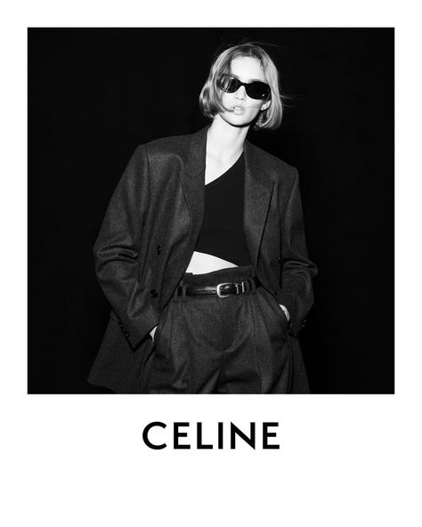 CELINE on Instagram: “CELINE WOMEN WINTER 21 PARADE CELINE TAILORING JUDE JACKET​ COLLECTION AVAILABLE NOW IN STORE AND AT CELINE.COM QUINN @HEDISLIMANE…” Celine Suit Women, Celine Winter 2022, Celine Editorial, Celine Ad Campaign, Celine Women Winter 22, Celine Women, Eyewear Photography, French Luxury Brands, Jacket Collection