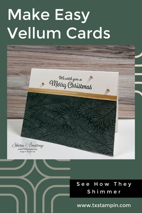 December Birthday Cards Ideas, Embossed Christmas Cards Handmade, Simple Card Making Ideas, Simple Greeting Cards, Christmas Card Layouts, Vellum Crafts, Handcrafted Christmas Cards, Christmas Card Tutorials, Card Making Ideas Easy