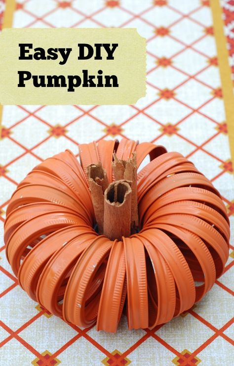 Easy DIY Pumpkin Canning Lid Pumpkin, Jar Lid Crafts, Diy Pumpkins Crafts, Canning Jar Lids, Pumpkin Uses, Canning Lids, Creative Pumpkins, Canning Jar, Diy Pumpkin