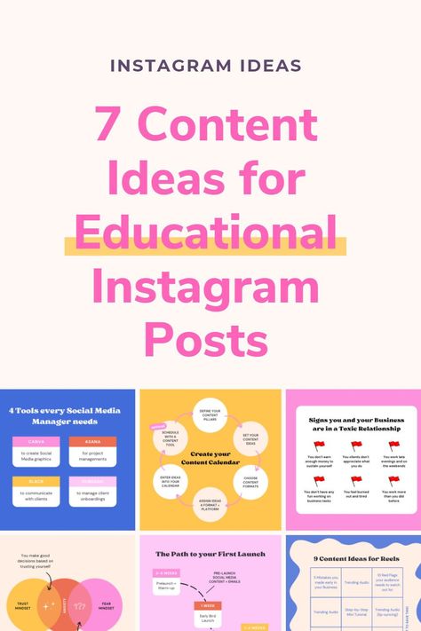 Are you a coach or a service-based business owner – or even an ecommerce shop – and you’re tired of talking about your offer on social media? That's where educational content comes in! In this post we've collected 7 smart content ideas to get started with education your audience and make them primed to buy from you! Educational Instagram Post Ideas, Preschool Social Media Content, Education Video Ideas, Educational Posts Instagram, Education Content Ideas, Teacher Content Ideas, School Content Ideas, Instagram Education Post Design, Educational Content Ideas