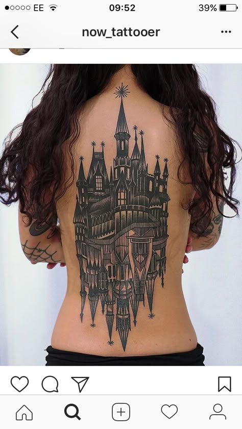 Castle back piece tattoo Glass Window Tattoo, Stained Glass Window Tattoo, Love Life Tattoo, Leo Sign Tattoo, Window Tattoo, Full Back Tattoo, Castle Tattoo, Medieval Tattoo, Back Piece Tattoo