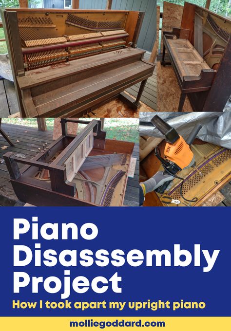 Piano Parts Repurposed Art, How To Disassemble A Piano, Old Upright Piano Repurposed, Piano Recycle Ideas, Upcycle Piano Repurposed, Crafts With Piano Keys, What To Do With An Old Piano, Repurposed Piano Parts, Piano Desk Repurposed