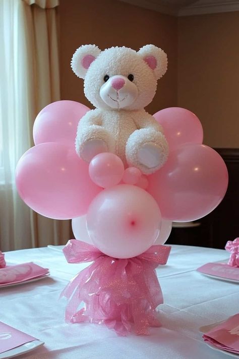 Baby shower balloon centerpieces Table Centerpieces For Baby Shower Girl, April Showers Baby Shower Theme, Baby Shower Balloon Centerpieces, Baby Shower Centerpiece Ideas, Balloon Baby Shower Centerpieces, Baby Shower Decoration Ideas, Hot Air Balloon Centerpieces, Diy Baby Shower Centerpieces, Fall Baby Shower Themes