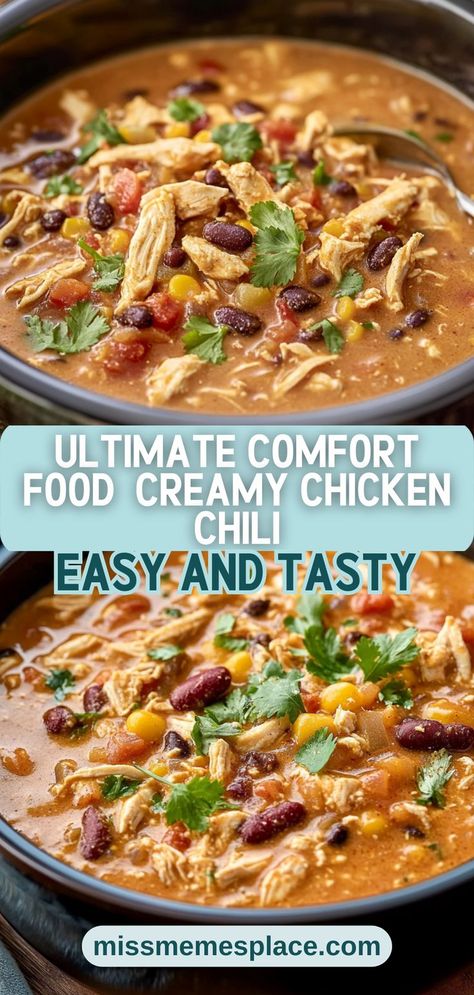 Slow Cooker Cream Cheese Chicken Chili, Creamy Chicken Chili Crockpot, Recipe Using Shredded Chicken, Crockpot Cream Cheese Chicken Chili, Chicken Chilli In Crock Pot, Chicken Chilli Recipes, Chili Cheese Recipes, Recipes With Heavy Cream, Best Chicken Chili Recipe