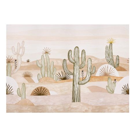 Desert Scape Panel Set - Mojave Wallcoverings | Schumacher Abel Macias, Cactus Mural, Desert Scape, Whimsical Wallpaper, Schumacher Wallpaper, Wallpaper Set, Focal Wall, Embossed Wallpaper, Palm Desert