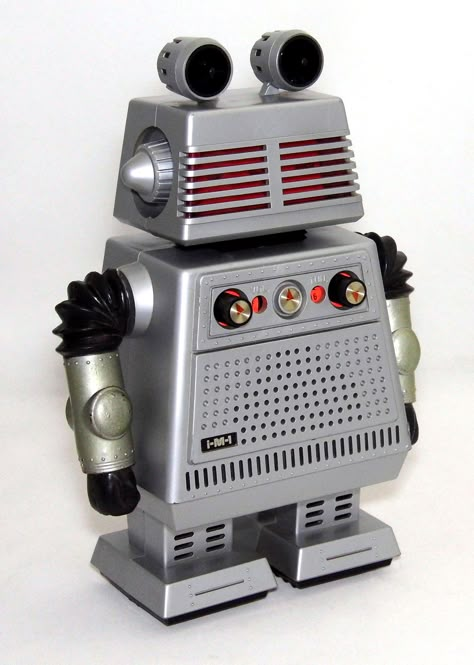 https://flic.kr/p/269LYrS | Vintage i-M-1 Starroid Robot AM Band Novelty Transistor Radio, Star Command Series By Caprice, 8.25 inches Tall, Made In Hong Kong, Copyright 1977 By Calfax Incorporated Vintage Robot Art, Robot Aesthetic, Mechanical Creatures, Old School Tv, School Tv, Robotic Toys, Toy Robot, Retro Rocket, Robotics Projects