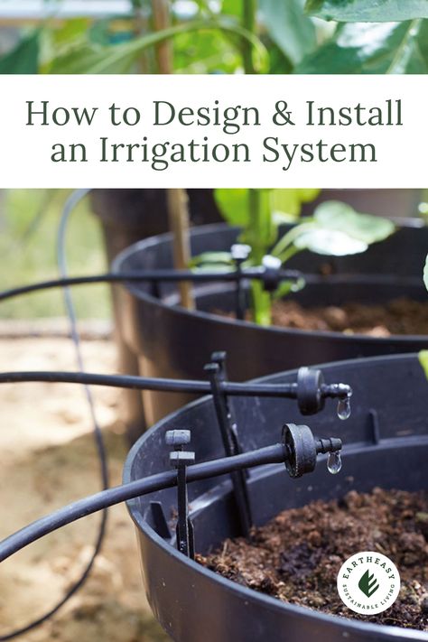 Drip irrigation systems save water and time while improving growth, discouraging weeds, and helping to control fungal diseases. Whether your garden is ornamental or food-producing, a drip irrigation system can be used with equal success. Discover the drip irrigation method that's best for your garden and tips for designing and installing your automatic watering system in this complete guide. Garden Self Watering System, Chaplin Bucket Irrigation, Greenhouse Watering System, Underground Irrigation, Drip Irrigation System Design, Irrigation Diy, Drip Irrigation Diy, Irrigation Methods, Sprinkler Hose