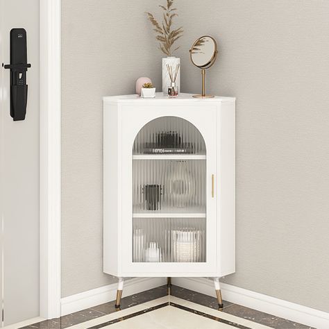 homary White Corner Cabinet, Corner Display Cabinet, Corner Storage Cabinet, Corner Furniture, Corner Display, Floor Display, Floor Cabinet, Corner Storage, Door Shelves