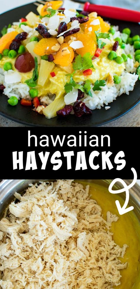 Hawaiian Haystack Recipe, Chicken And Rice Dinner, Hawaiian Haystacks, Haystacks Recipe, Easy Chicken And Rice, Fluffy Rice, Rice Recipes For Dinner, Mandarin Oranges, Rice Dinner