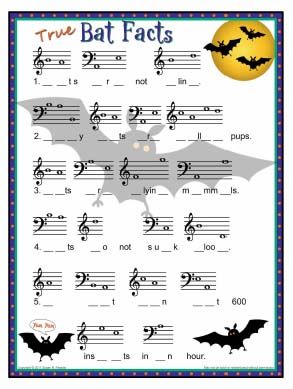 Halloween Music Lessons, Halloween Piano, Music Class Games, Piano Teacher Resources, Piano Worksheets, Piano Theory, Bat Facts, Music Printables, Piano Teaching Resources