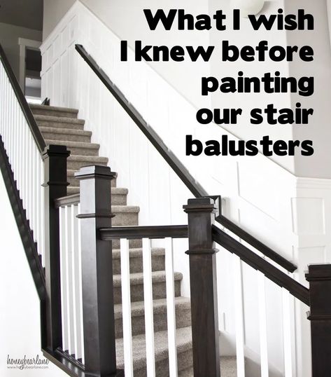 Black Painted Stairs, Painted Banister, Painted Stair Railings, Banister Remodel, Black Stair Railing, Stair Railing Makeover, Stairs Makeover Ideas, Architecture Restaurant, Stairs Renovation