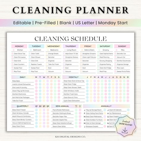 Editable Cleaning Planner Weekly Cleaning Schedule ADHD Cleaning Checklist Fillable Adult Chore Chart Household Planner Monday Start - Etsy Roommate Cleaning Schedule, Family Cleaning Schedule, Chore Chart For Adults, Home Cleaning Schedule Printable, Household Chores List, Chores Planner, Household Chores Chart, Daily Checklist Printable, Weekly Cleaning Schedule Printable