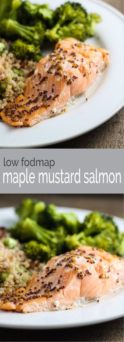 Ready in 20 minutes, Low Fodmap Maple Mustard Salmon is not only quick and delicious, but it's also low fodmap and gluten free! Fodmap Salmon, Maple Mustard Salmon, Fodmap Recipes Dinner, Low Fodmap Recipes Dinner, Fodmap Friendly Recipes, Low Fodmap Diet Recipes, Mustard Salmon, Garlic Butter Salmon, Fodmap Diet Recipes