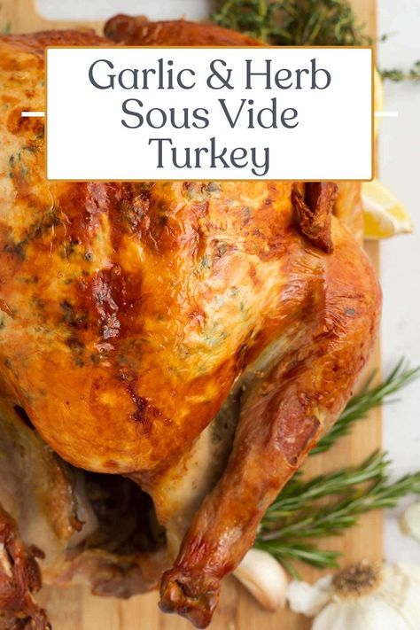 A sous vide cooks the juiciest, most flavorful turkey of all time! With a garlic herb butter, this recipe will quickly become a family favorite. This surprisingly hands-off method yields perfectly cooked turkey every time - crispy skin and all! Sous Vide Whole Turkey, Best Whole Turkey Recipe, Thanksgiving Seasoning, Sous Vide Turkey, Easy Taco Salad Recipe, Turkey Cooking Times, Whole Turkey Recipes, Inflammation Recipes, Recipes List