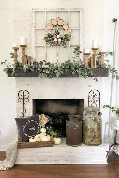 Oct 2, 2020 - The fireplace is the central focus of the living room, so apply some of these fireplace decor ideas to make sure the space looks as cozy as possible. Spring Mantle Decor, Farmhouse Mantle Decor, Farmhouse Fireplace Decor, Farmhouse Mantle, Mantel Decorating, Mantle Ideas, Fireplace Mantle Decor, Mantel Ideas, Fireplace Mantel Decor